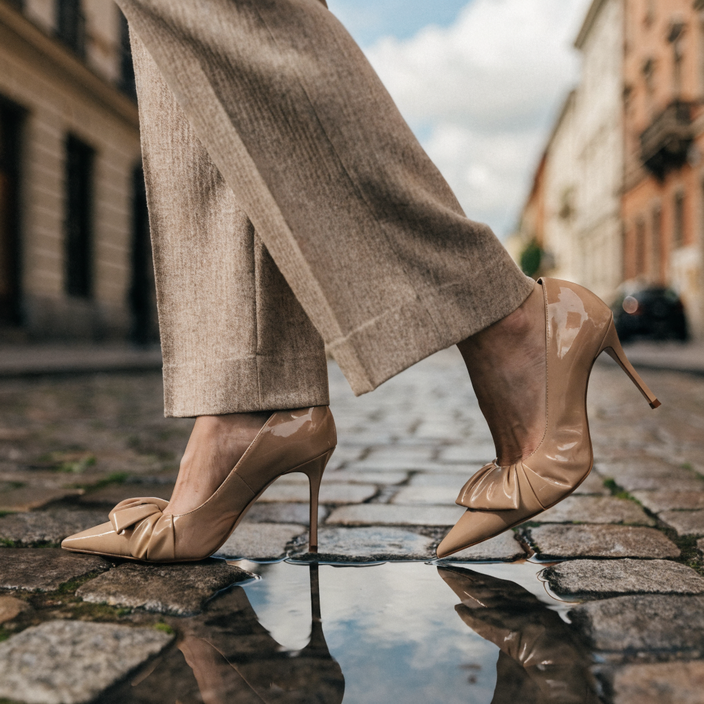 Femme portant des escarpins Angel Alarcon dans un cadre urbain chic