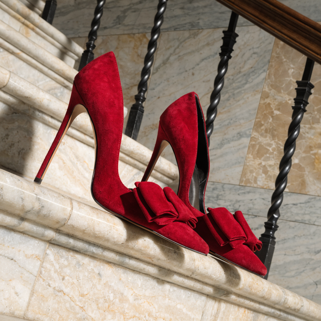 Escarpins rouges Angel Alarcon avec une robe de soirée