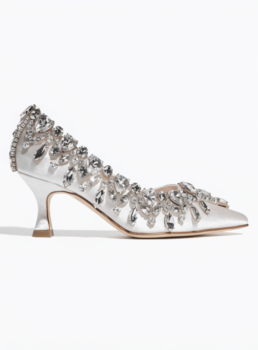 Escarpin de mariée Angel Alarcon en satin blanc avec strass
